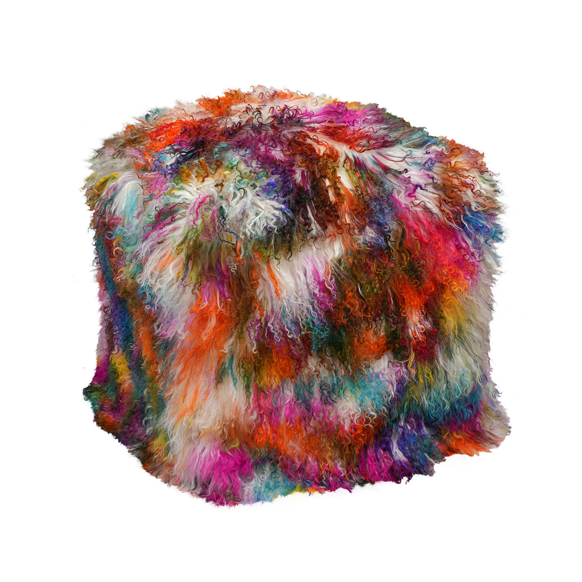 Tibetan Square 18" Pouf Ottoman Light Confetti