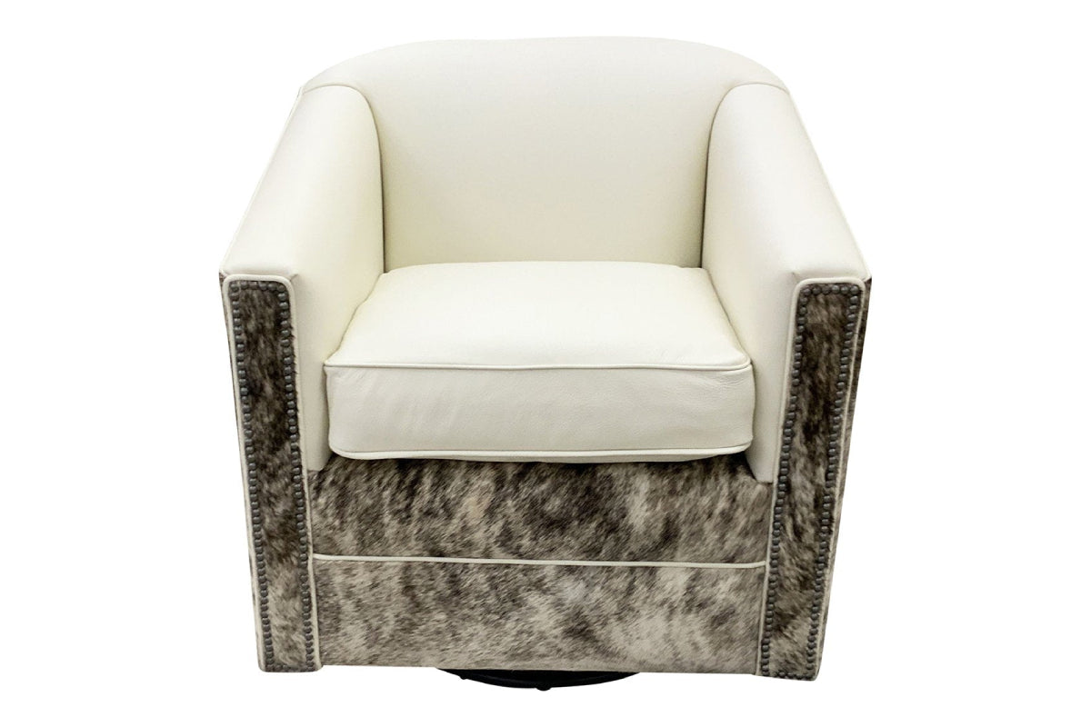 White Cowhide Swivel Glider