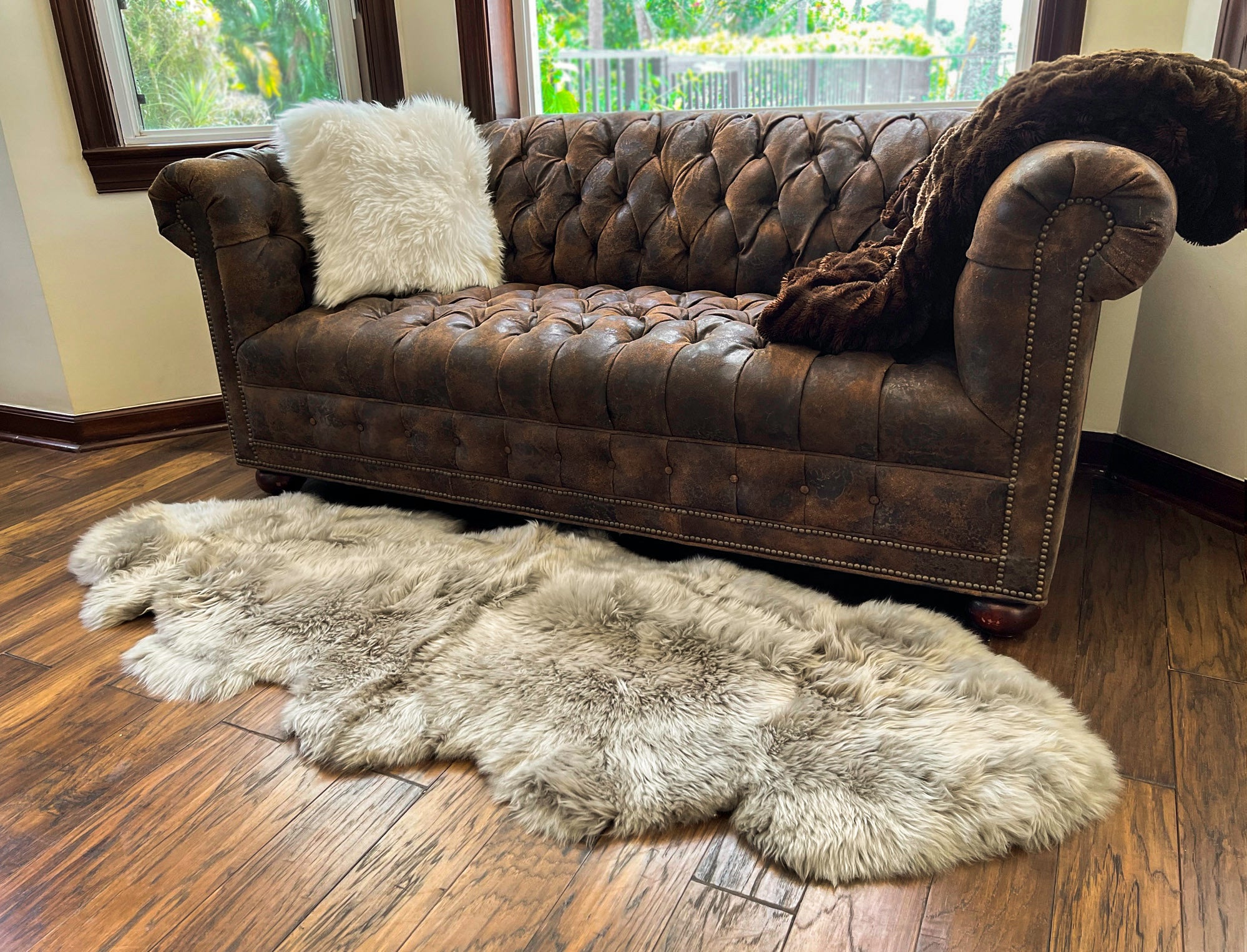 Dark Beige New Zealand Sheepskin 2-Pelt 2' x 6' by Hudson Hides