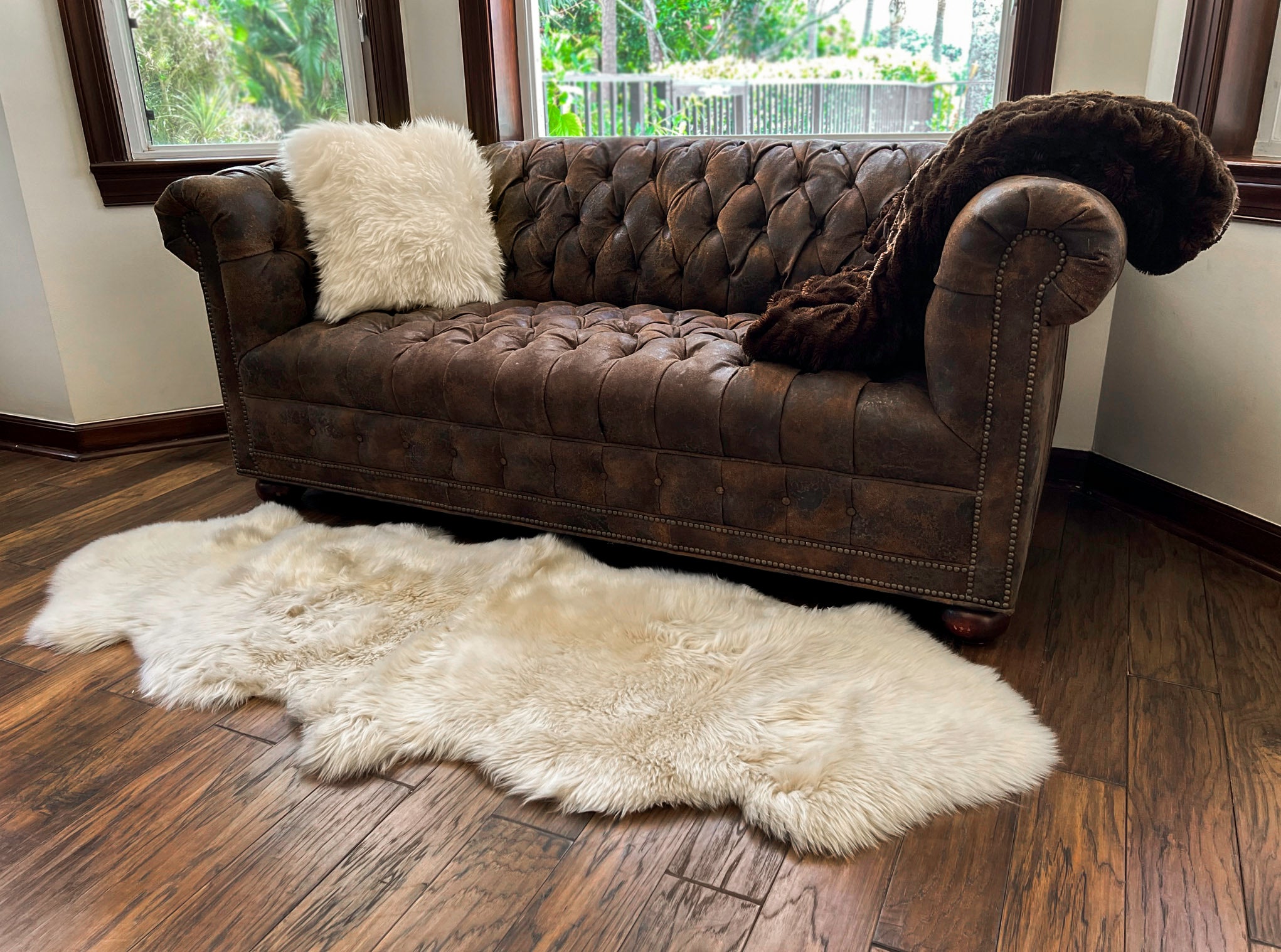 Linen New Zealand Sheepskin 2-Pelt 2' x 6' by Hudson Hides