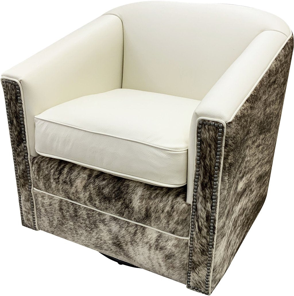 White Cowhide Swivel Glider